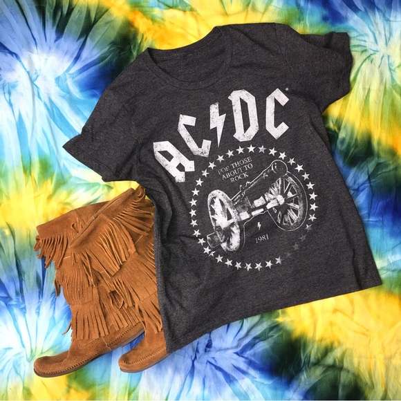 Tops - AC/DC Rock Or Bust World Tour 2015 Gray Band T-shirt Large